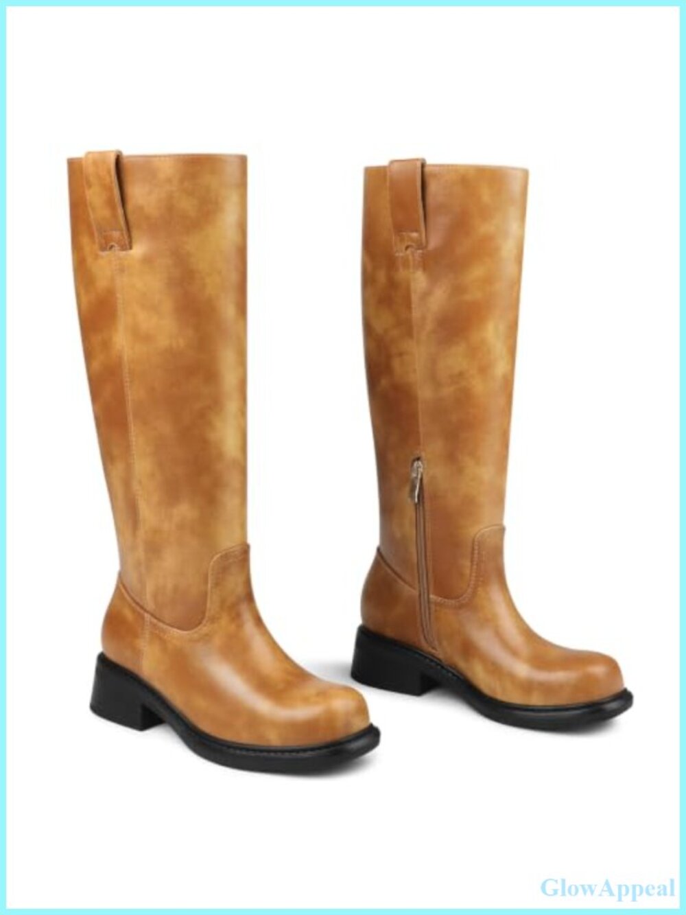 Women's Mid Calf Western Cowboy Boots Faux Leather Chunky Block Heel